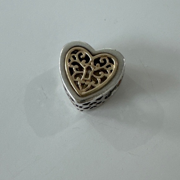 Authentic NEW Pandora Sterling Silver S925 ALE Locked Hearts Charm with 14K Gold - Picture 3 of 7